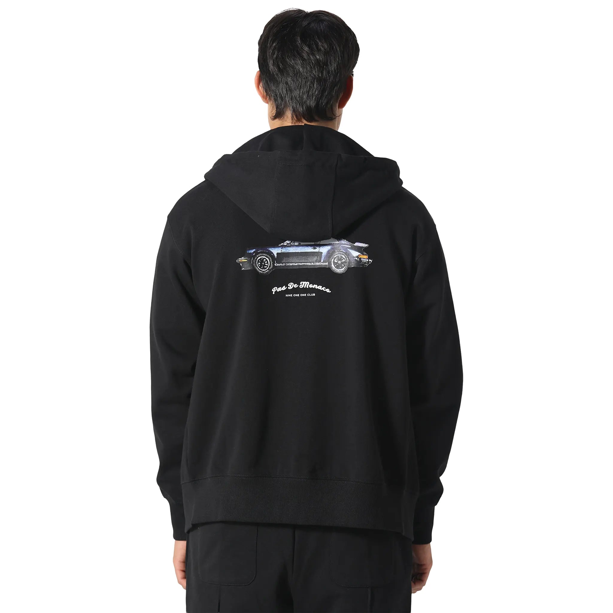 Back View of Pas De Monaco Noir Carrera Black Zip-Up Hoodie PKK22S009-Q11